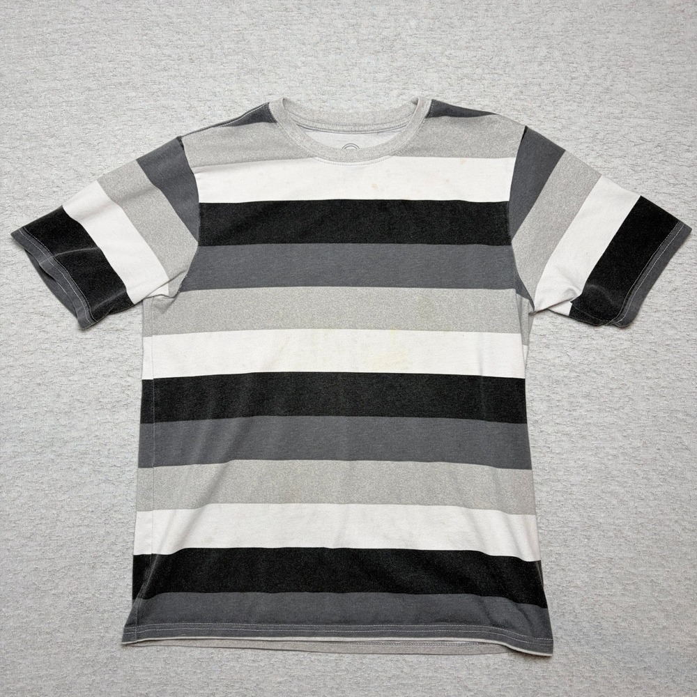 Wonder Nation Boys T-Shirt XL 14-16 Husky Gray Black White Striped Crew Neck Tee